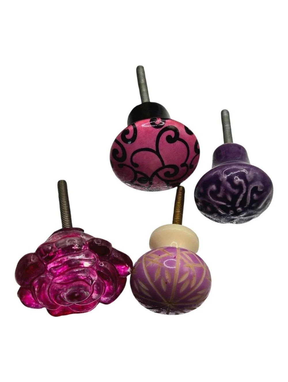 "5/$40" Mixed Lot Of Variouse Pink/Purple Glass Drawer Pull Knobs Hardware
